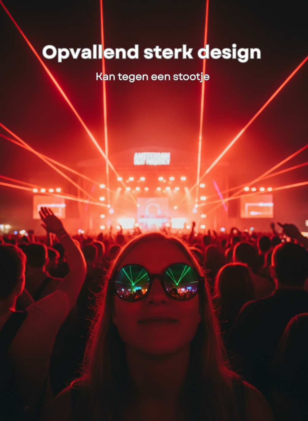 De sterke, zwarte festivalbril met robuust montuur is de perfecte, duurzame keuze voor langdurig gebruik op alle festivals.